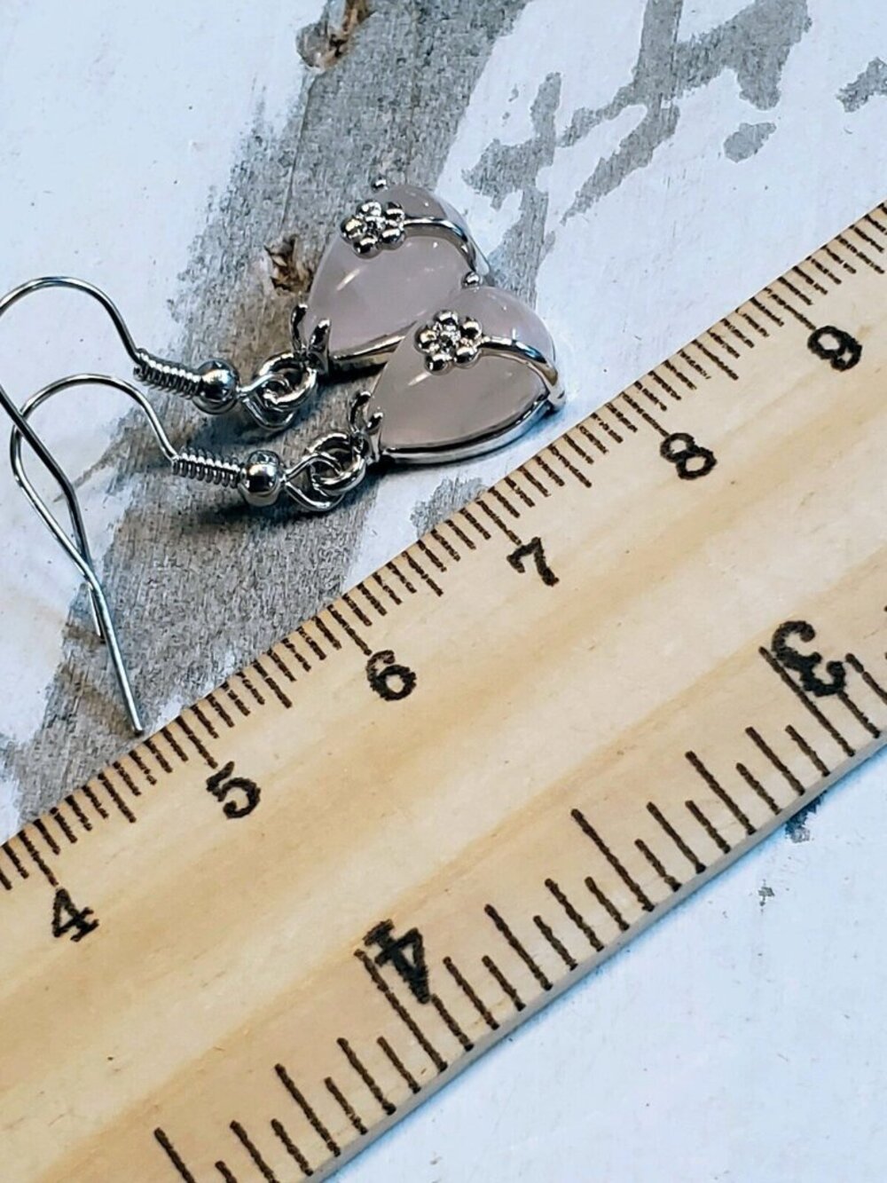 Little Teardrop Rose Quartz Gemstone Platinum Plated Handcrafted Earrings - Picture 10 of 10